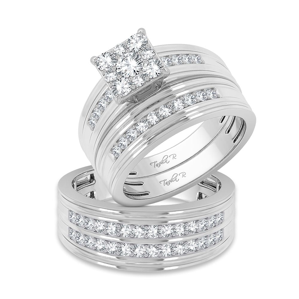 14k White Gold 1.25ct Lab Diamond Bridal Trio Wedding Ring Set