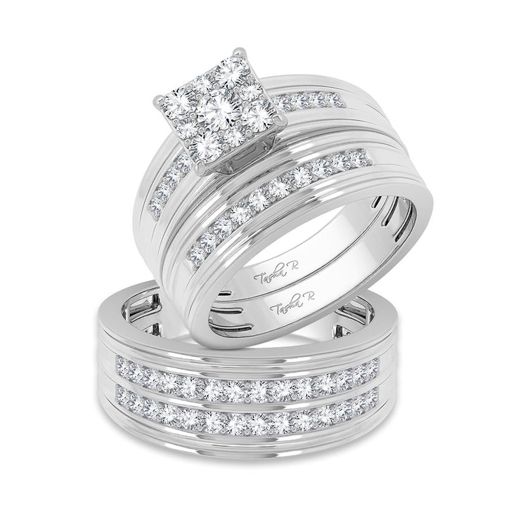 14k White Gold 1.25ct Lab Diamond Bridal Trio Wedding Ring Set