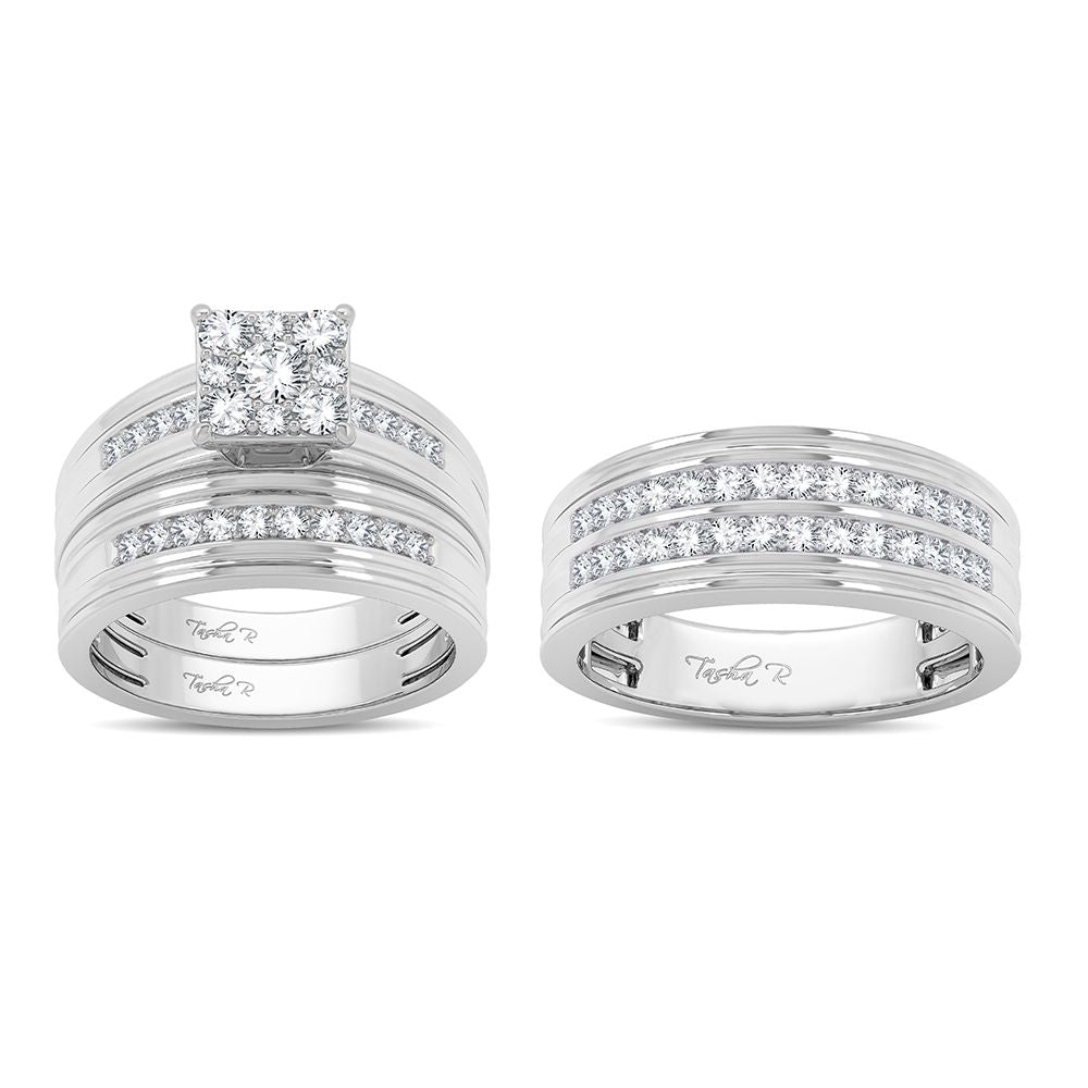 14k White Gold 1.25ct Lab Diamond Bridal Trio Wedding Ring Set