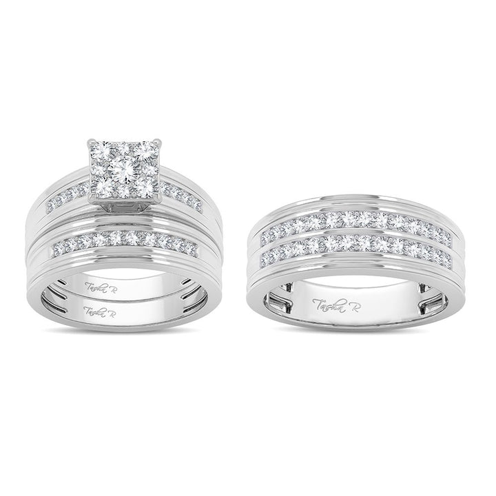 14k White Gold 1.25ct Lab Diamond Bridal Trio Wedding Ring Set