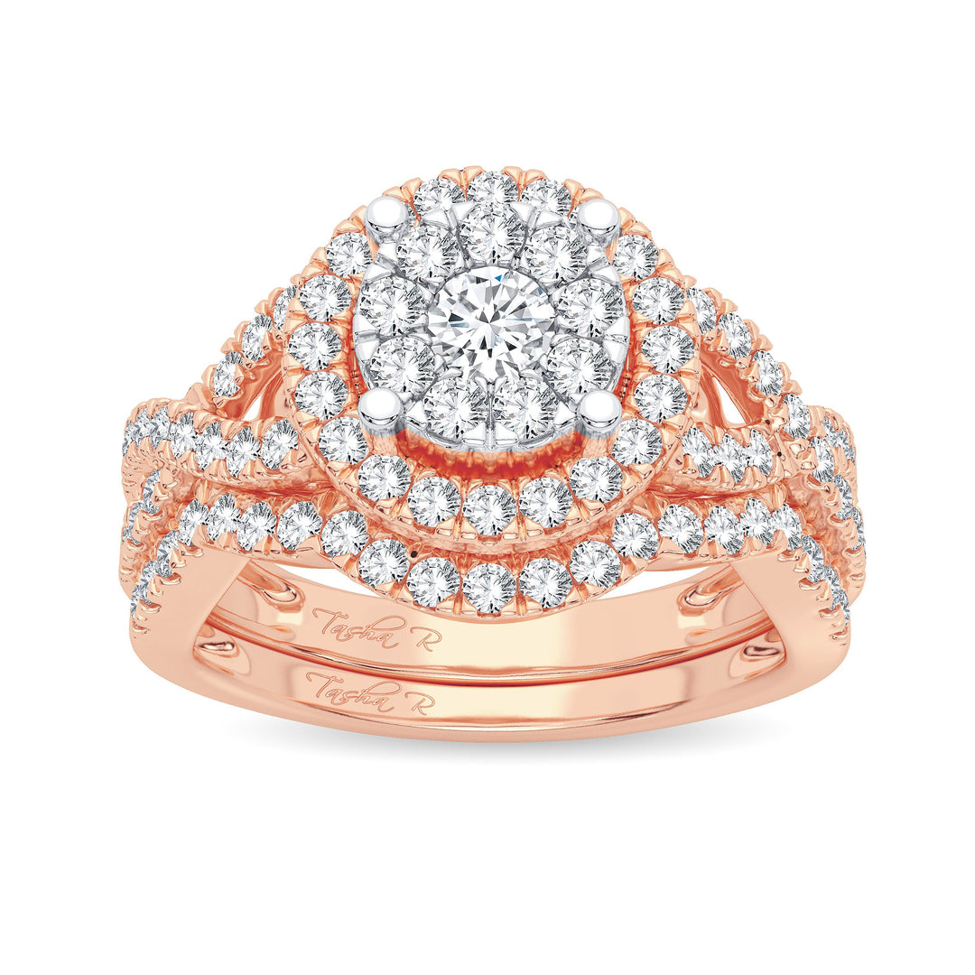 Romantic 14k Rose Gold Lab Diamond Bridal Ring Set 1ct