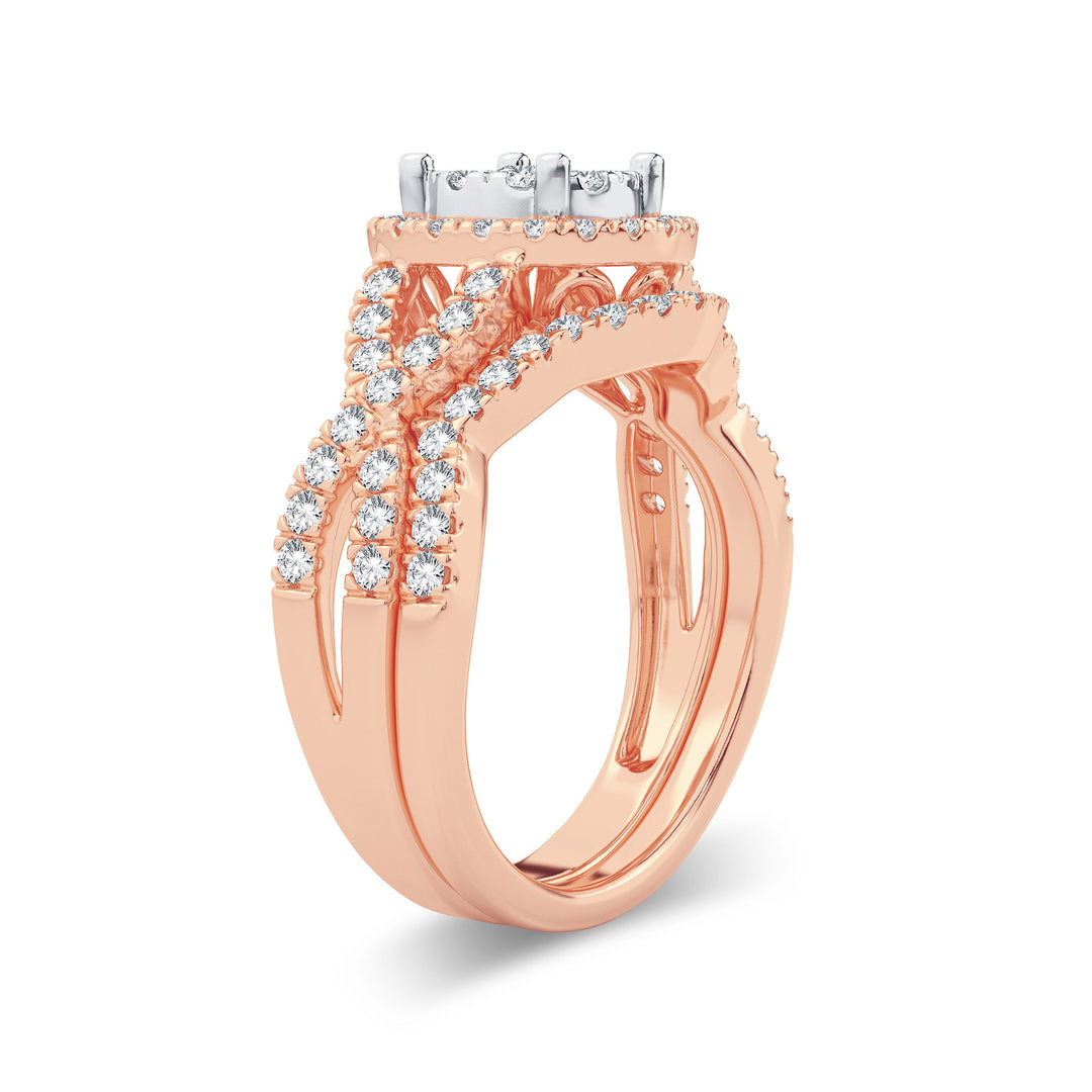 Romantic 14k Rose Gold Lab Diamond Bridal Ring Set 1ct