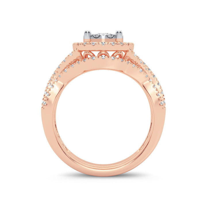 Romantic 14k Rose Gold Lab Diamond Bridal Ring Set 1ct