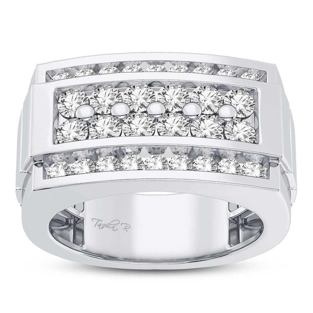 Robust 14K White Gold Mens Diamond Statement Ring 2CT