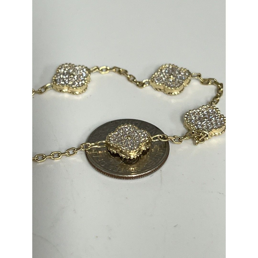 Fashion 14k Gold And Zirconia Solid Flower Bracelet 7.5”