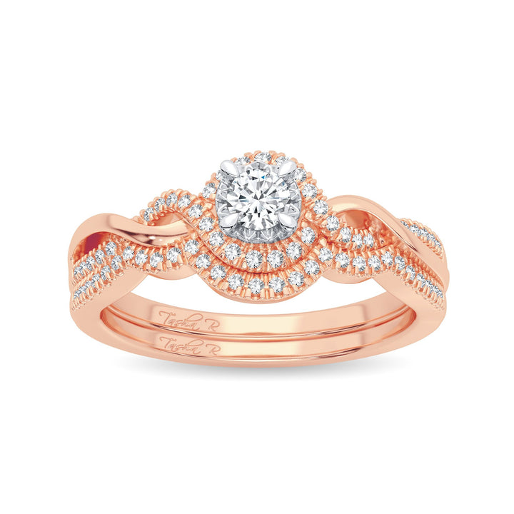 Romantic 14k Rose Gold Lab Diamond Bridal Ring