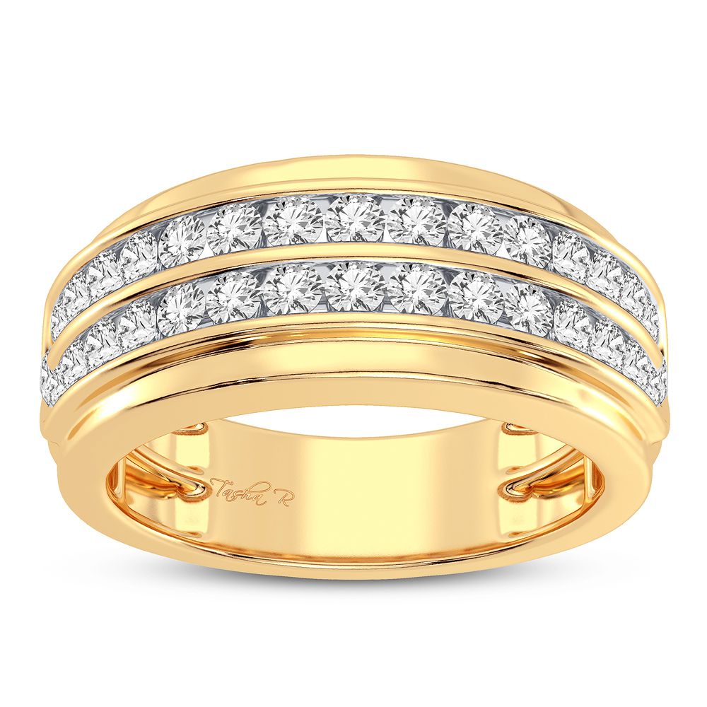 14K Yellow Gold Mens Diamond Band - Bold Masculine Elegance