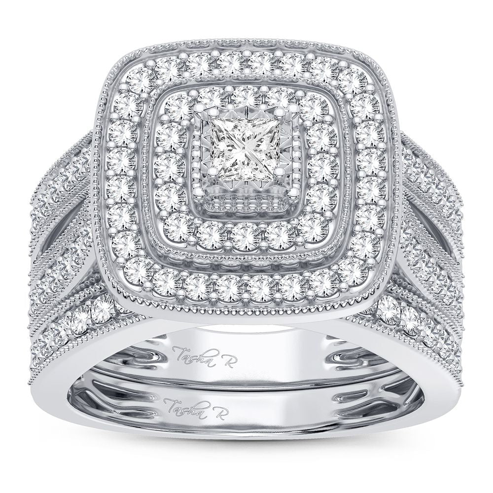 Elegant 14K White Gold 1CT Diamond Bridal Ring for Her