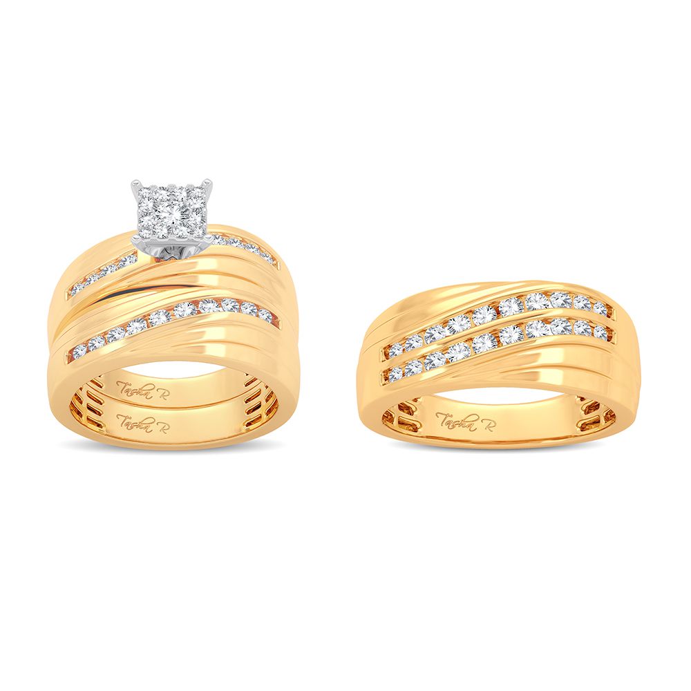 14k Yellow Gold 1.13ct Lab Diamond Trio Wedding Set