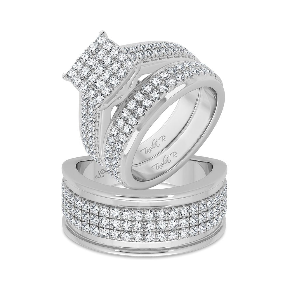 14k White Gold 2CT Lab Diamond Trio Wedding Set for Her