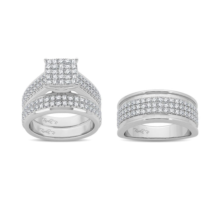 14k White Gold 2CT Lab Diamond Trio Wedding Set for Her