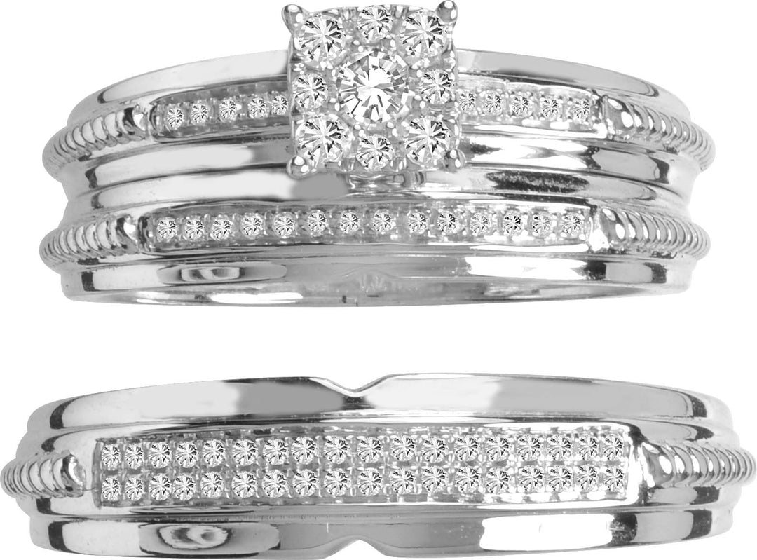 Brilliant 14k White Gold 0.33CT Lab Diamond Trio Wedding Set