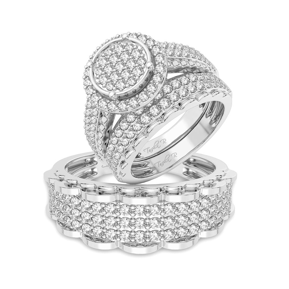 14k White Gold 2CT Lab Diamond Bridal Trio Wedding Ring Set