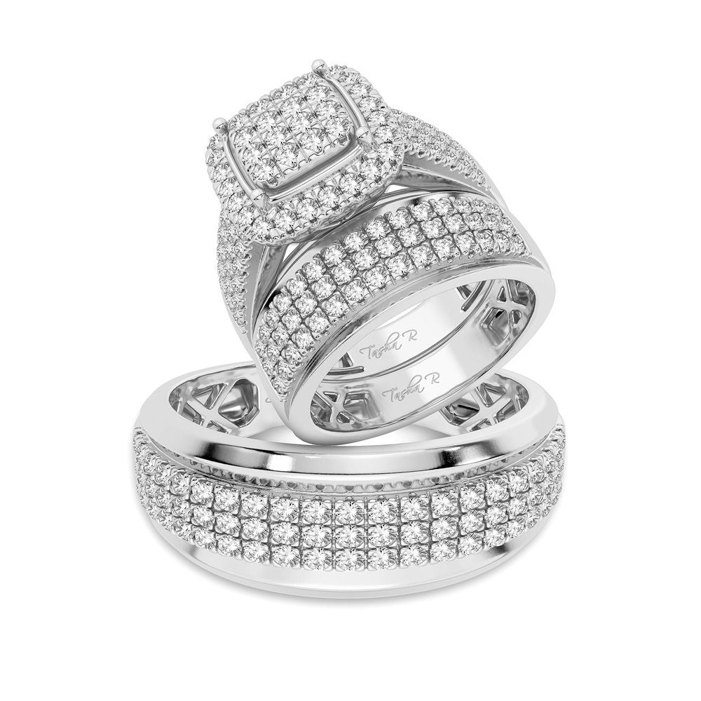 14k White Gold 2CT Lab Diamond Bridal Trio Wedding Ring Set