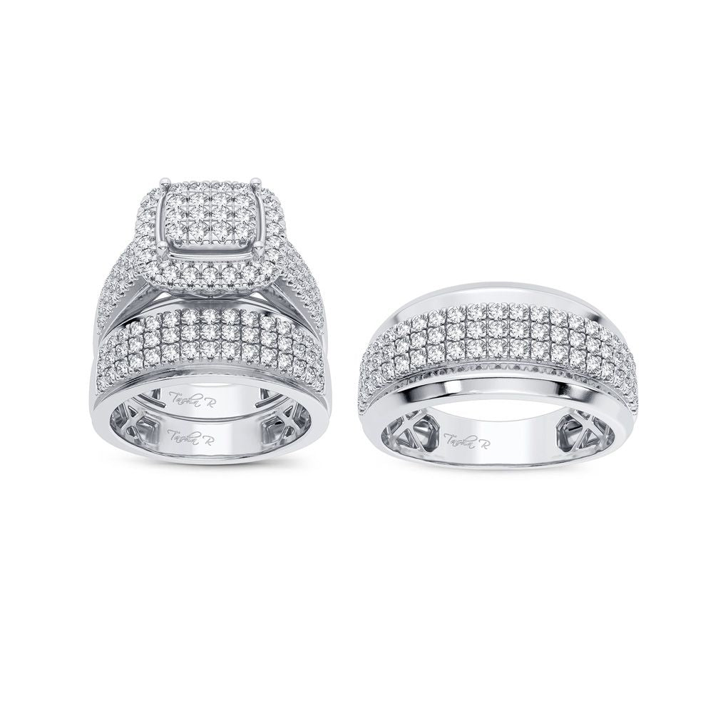 14k White Gold 2CT Lab Diamond Bridal Trio Wedding Ring Set