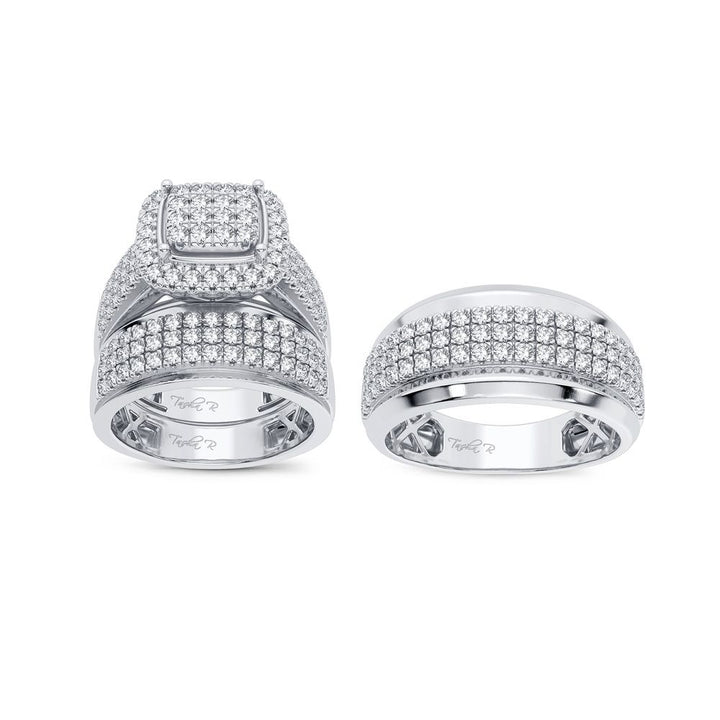 14k White Gold 2CT Lab Diamond Bridal Trio Wedding Ring Set