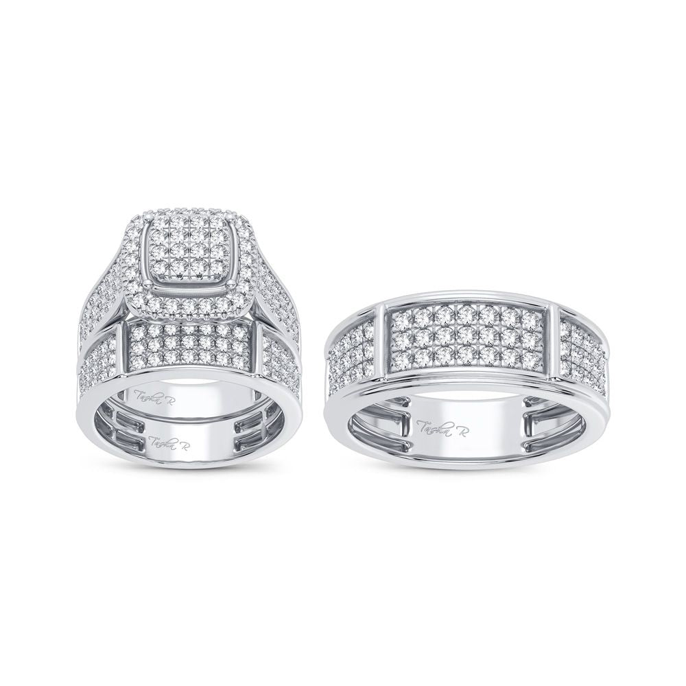 Luminous 14k White Gold 2CT Lab Diamond Trio Wedding Set