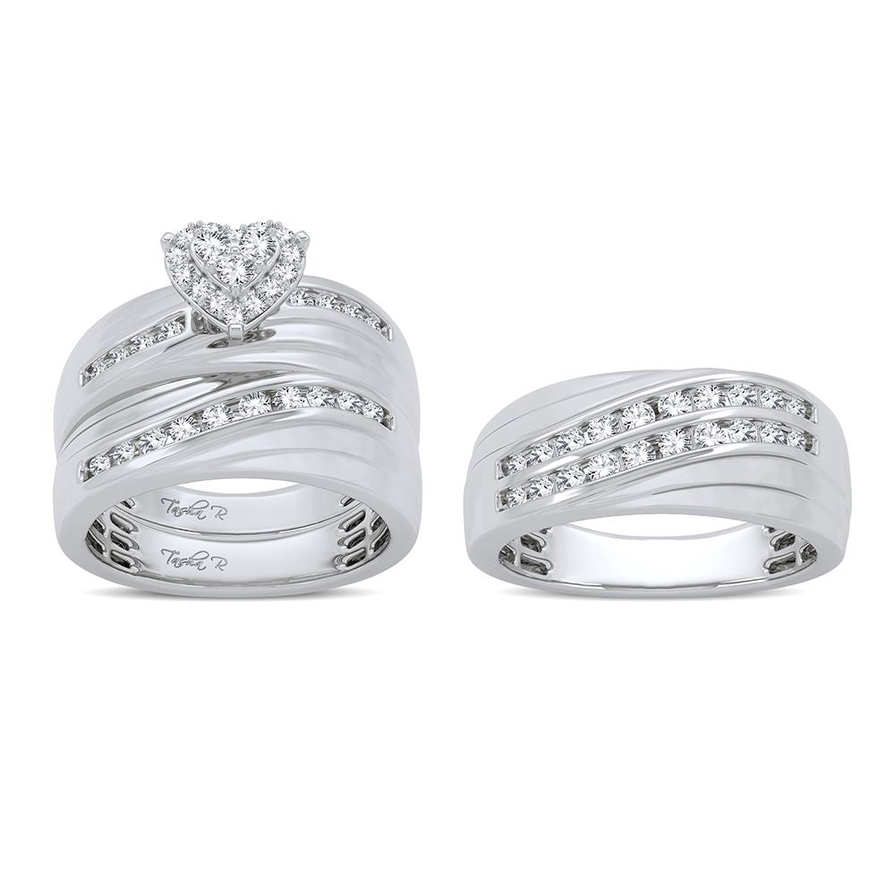 14k White Gold 1.16ct Lab Diamond Trio Wedding Set