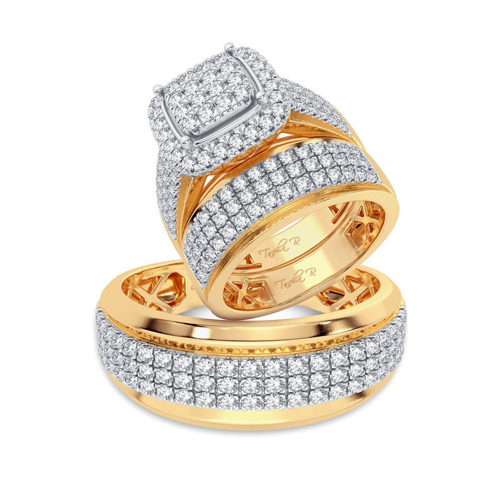 14K Yellow Gold 2CT Lab Diamond Bridal Trio Wedding Set