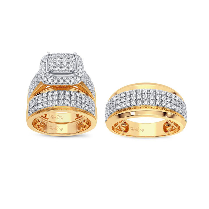 14K Yellow Gold 2CT Lab Diamond Bridal Trio Wedding Set