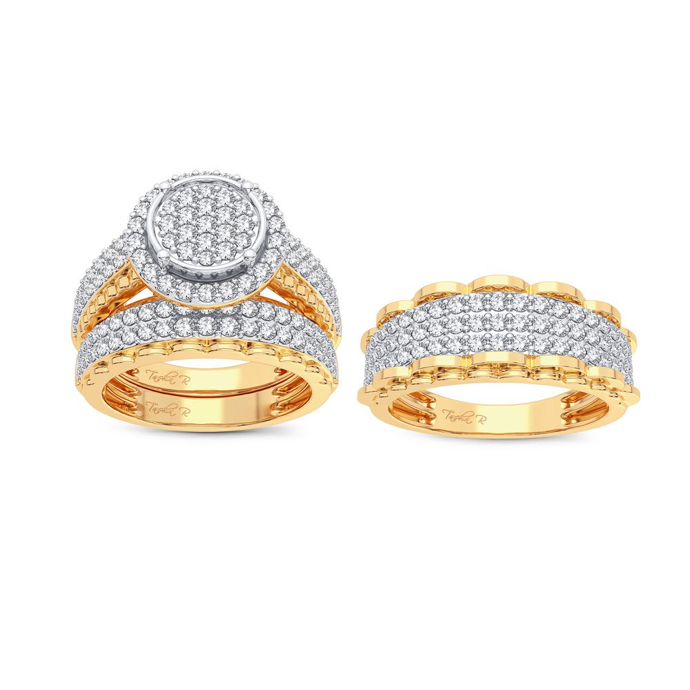14K Yellow Gold 2CT Lab Diamond Bridal Trio Wedding Ring Set