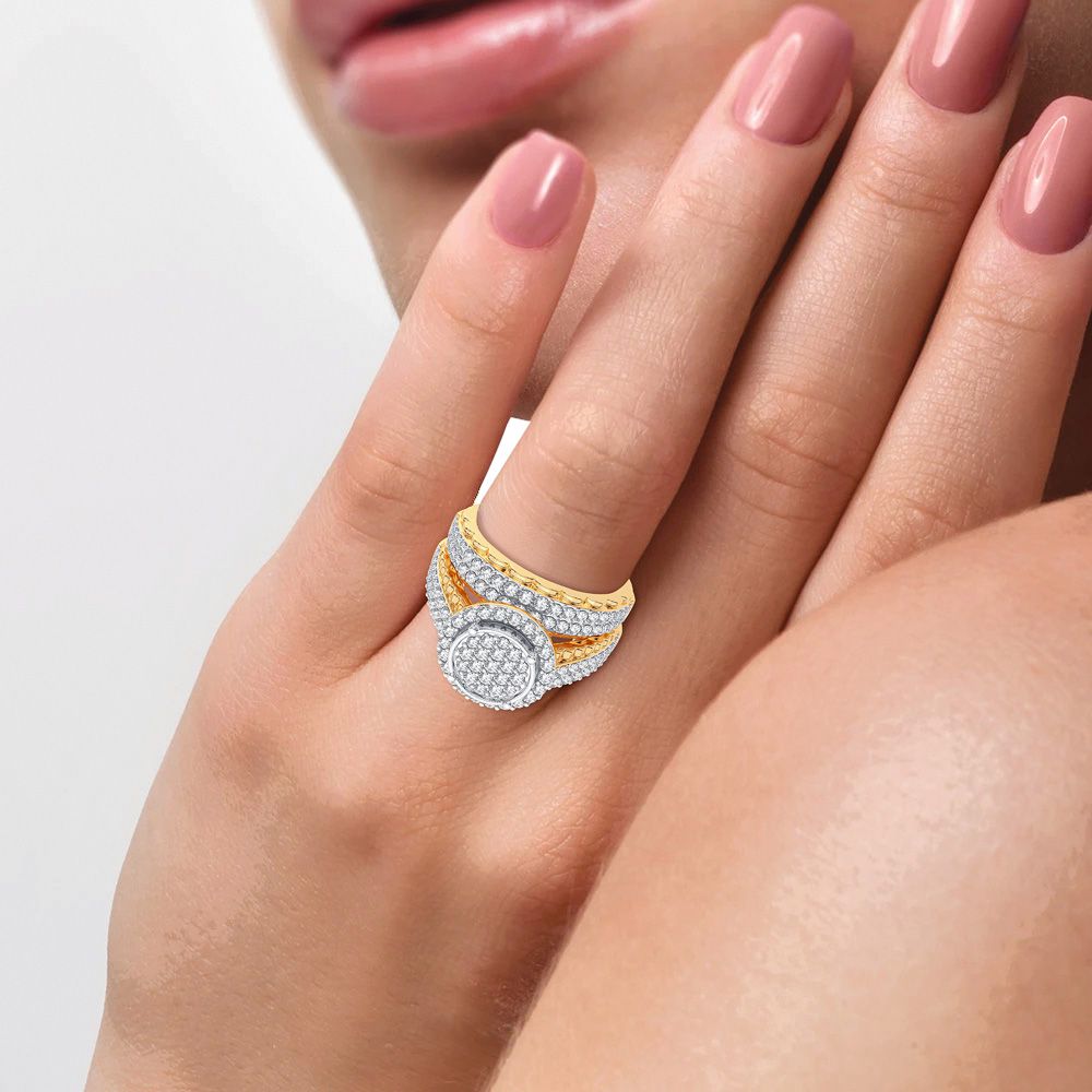 14K Yellow Gold 2CT Lab Diamond Bridal Trio Wedding Ring Set