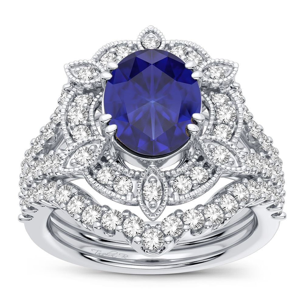 14K White Gold 0.90CT Diamond Sapphire Ring