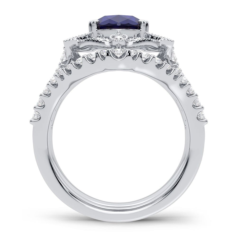 14K 0.90CT Diamond Sapphire Ring