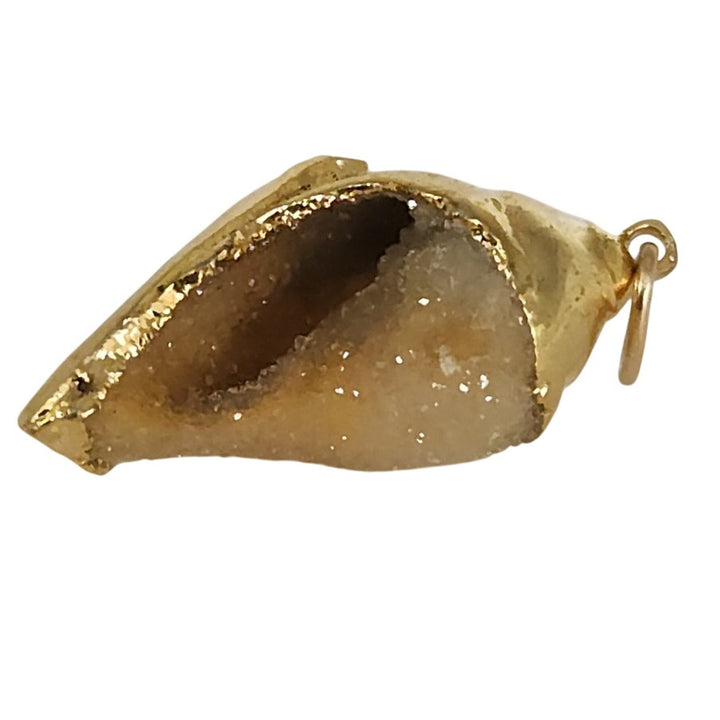 Gold-Dipped Natural Quartz Druzy Crystal Pendant