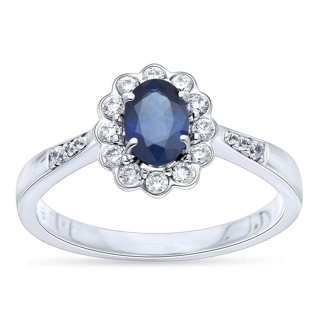 14K White Gold 0.22CT Diamond and Sapphire Ring