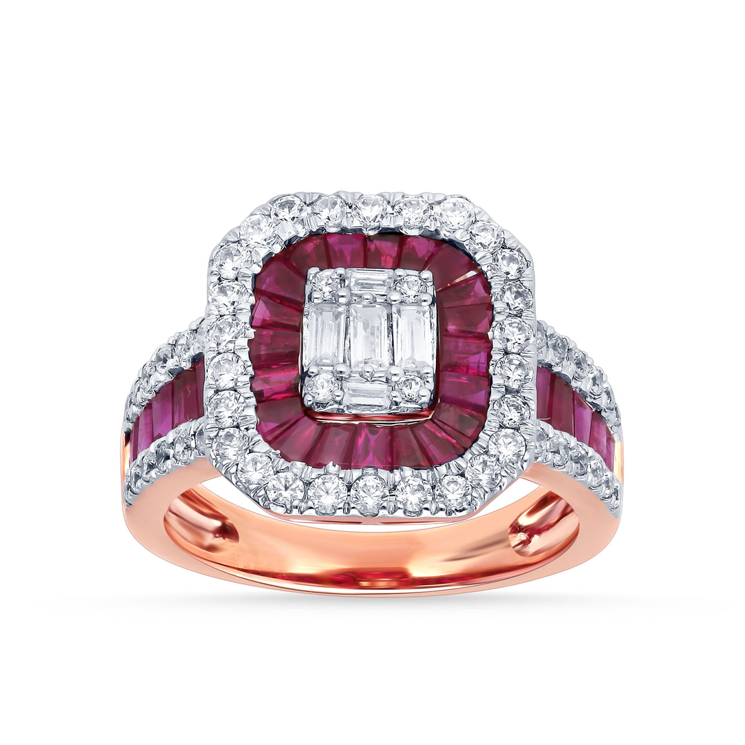 14K White Gold 0.93CT Diamond Ruby Ring