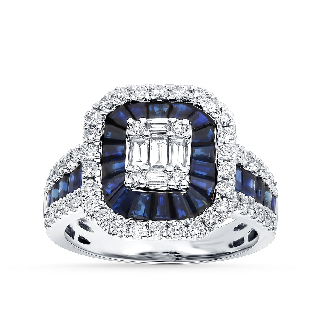 14k White Gold Lab-Grown Diamond Sapphire Accent Ring