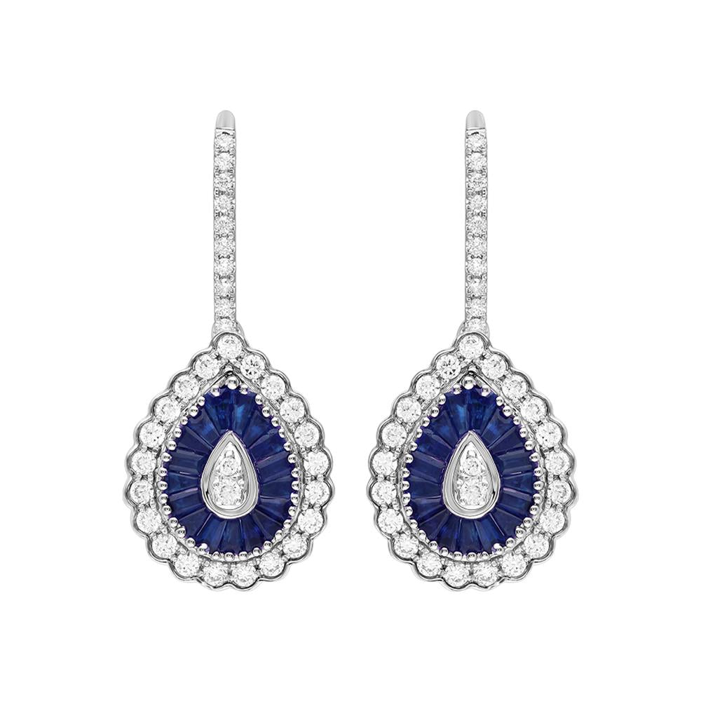 14k White Gold Lab-Grown Diamond Sapphire Stud Earrings