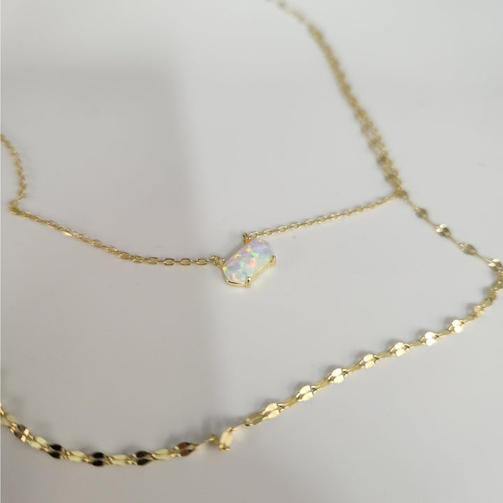 925 Sterling Silver Gold -Tone Double Layer Opal Necklace 16"