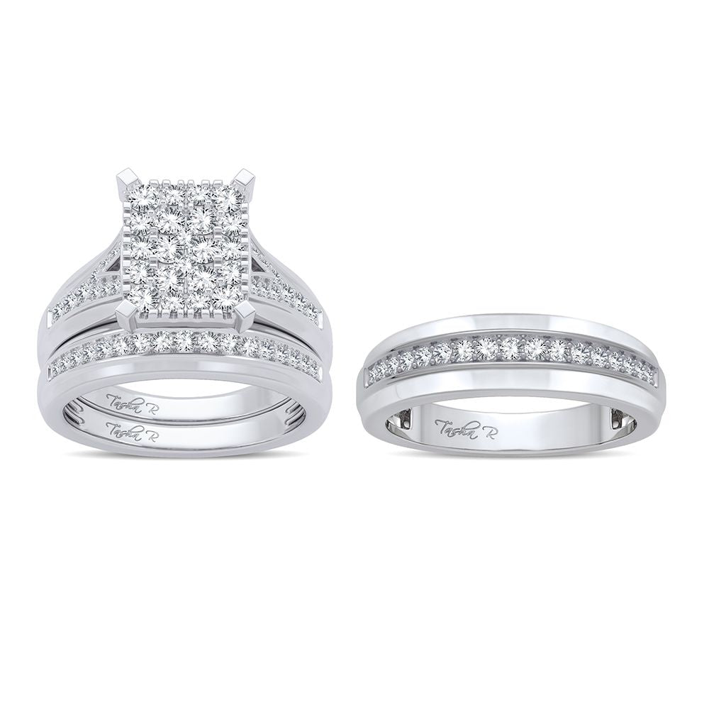 14k White Gold 1.15ct Lab Diamond Trio Wedding Set
