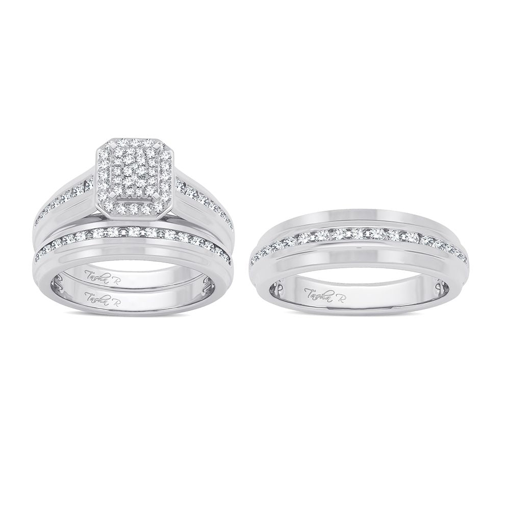 14k White Gold 0.90ct Lab Diamond Trio Wedding Set