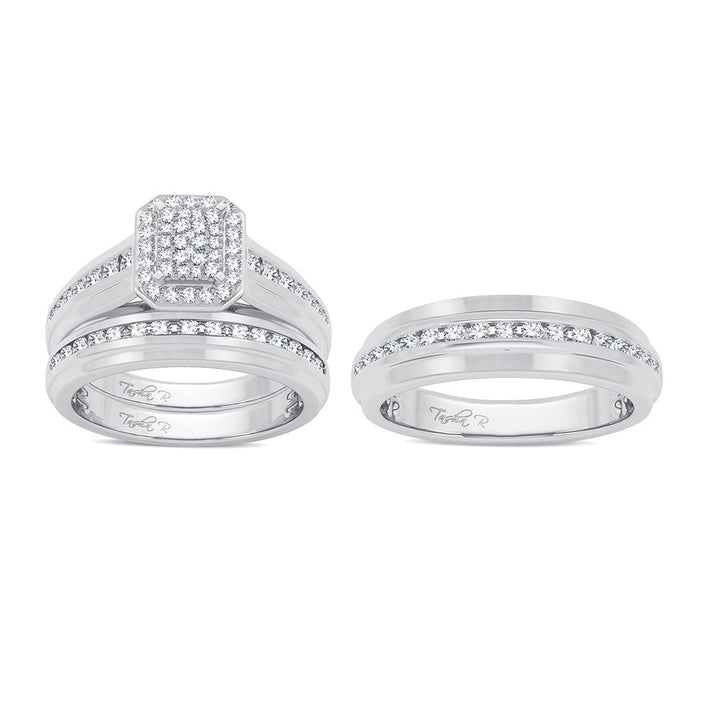 14k White Gold 0.90ct Lab Diamond Trio Wedding Set