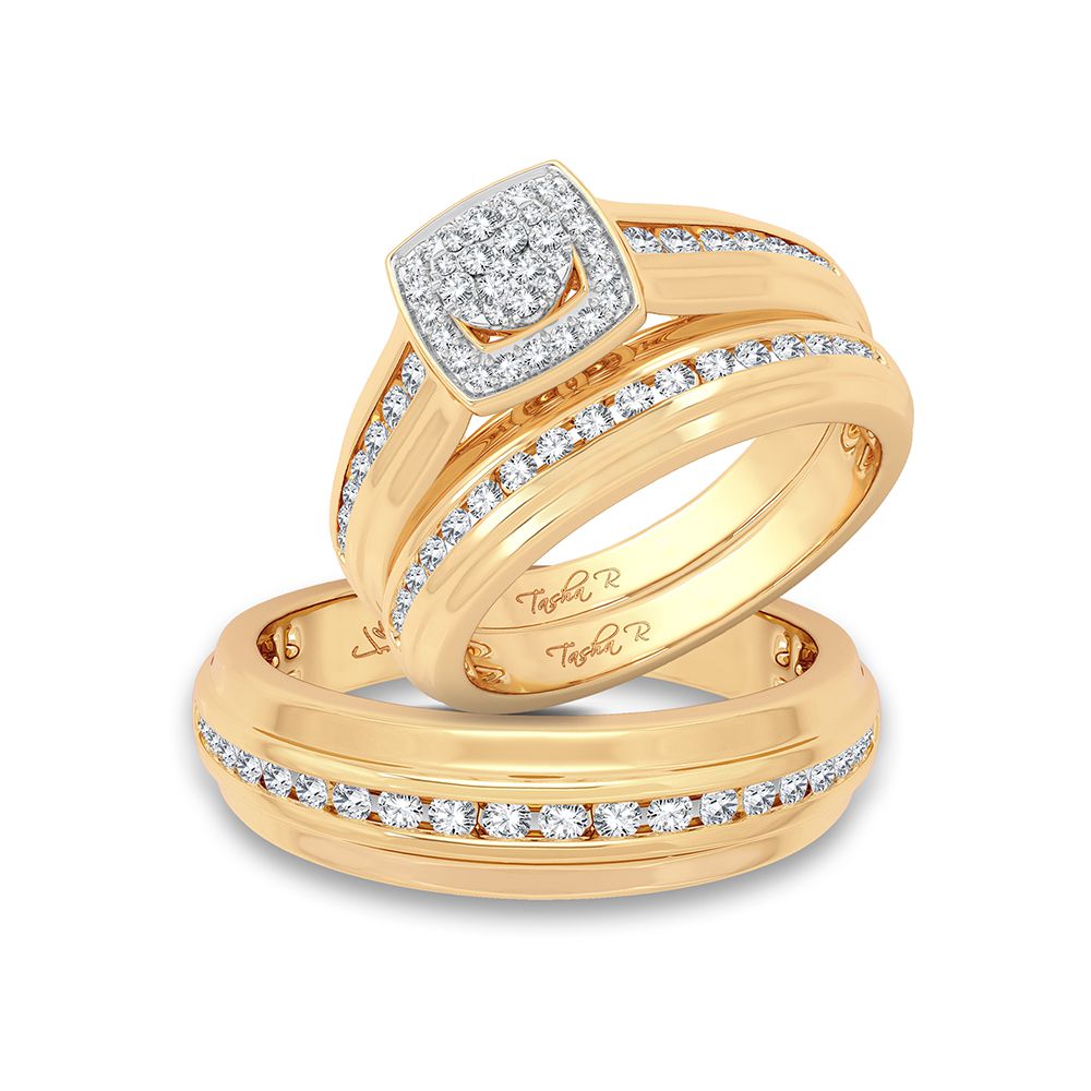 14k Yellow Gold 0.86CT Lab Diamond Trio Wedding Set