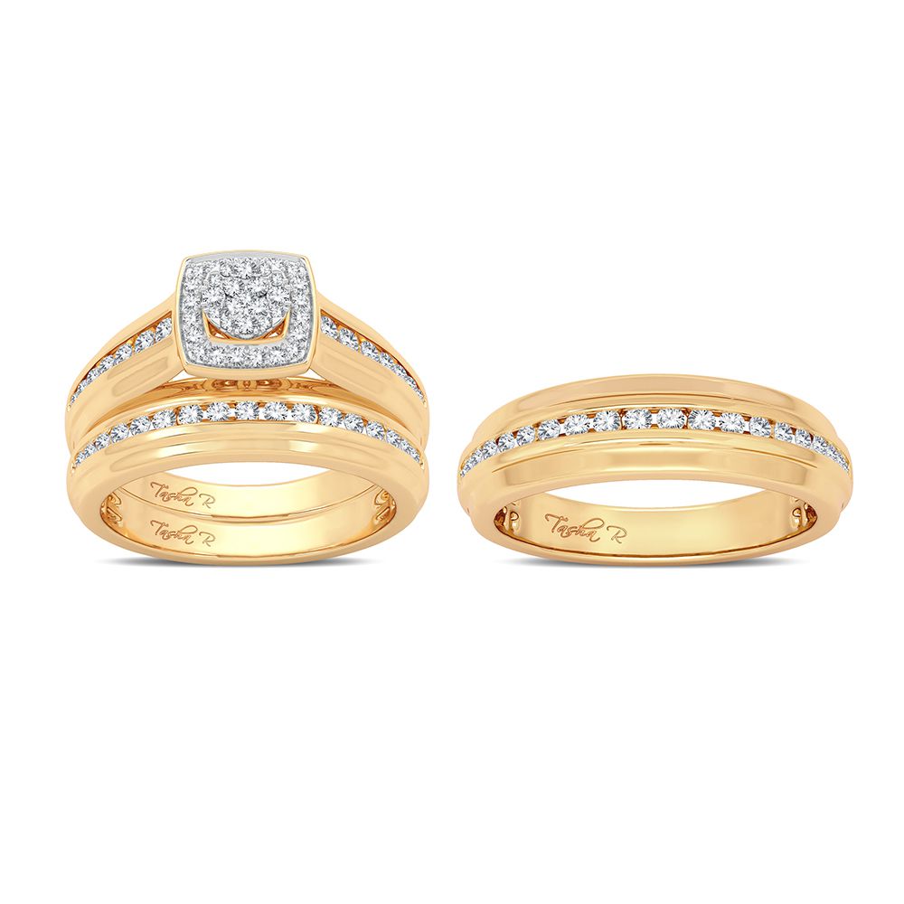 14k Yellow Gold 0.86CT Lab Diamond Trio Wedding Set