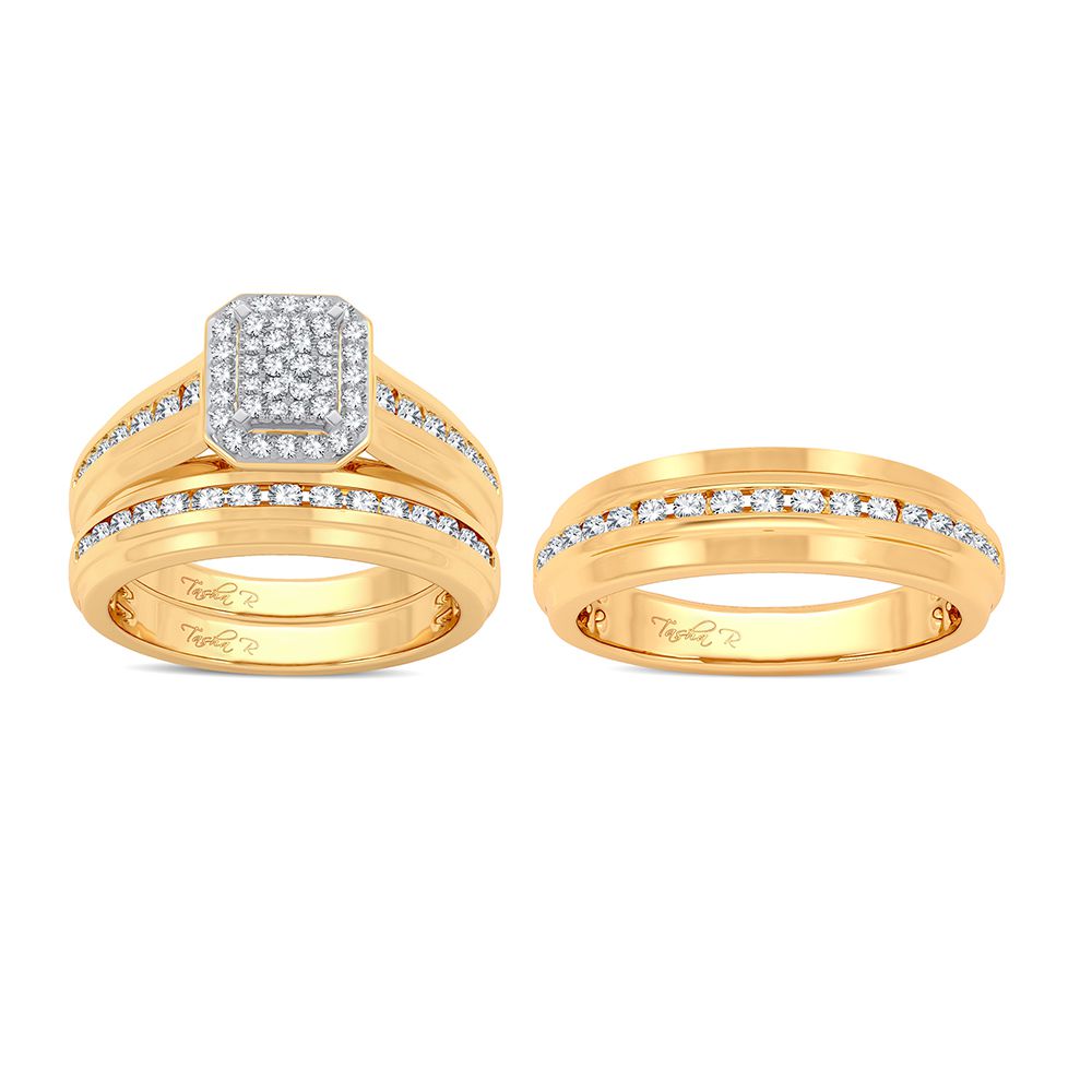 14K Yellow Gold 0.90ct Lab Diamond Trio Wedding Set