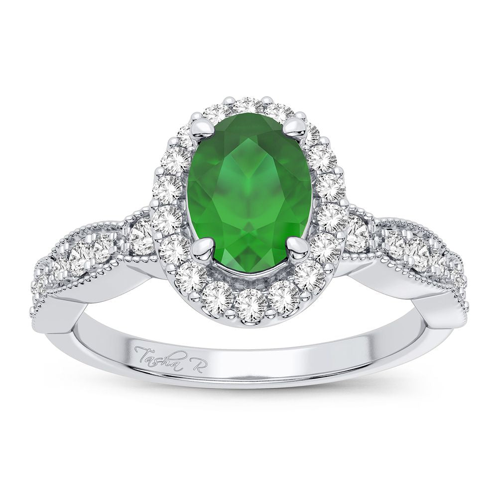 14K White Gold 0.25CT Diamond and Emerald Ring