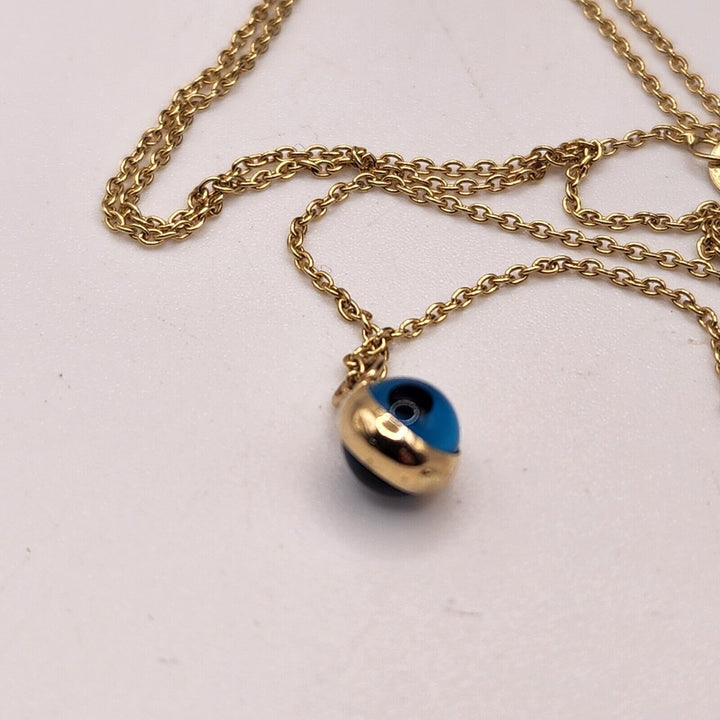 14k Yellow Gold Blue Evil Eye Luck Charm Pendant & Necklace 18"
