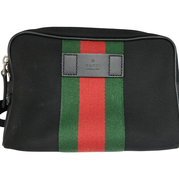 Authentic Gucci Cross Body Bag Green Red Techno Canvas Belt