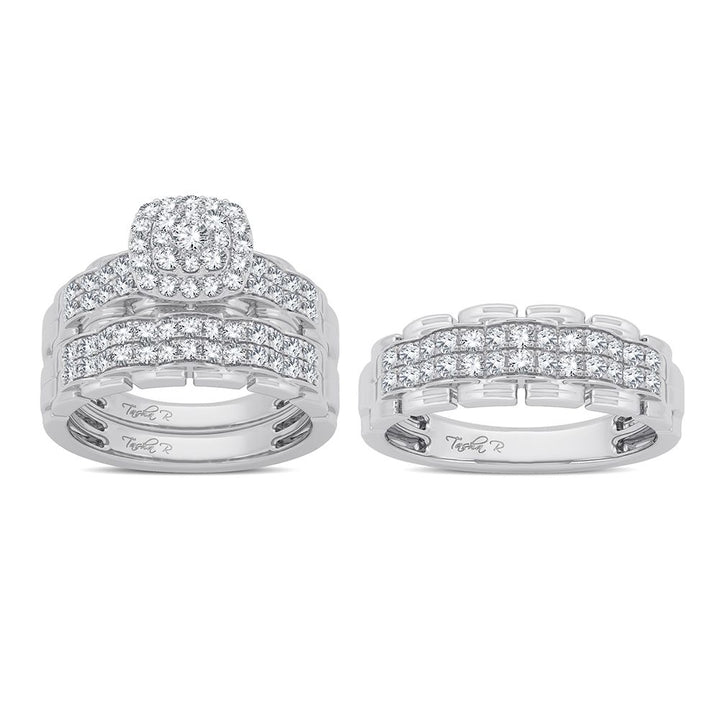 14k White Gold 1.25CT Lab Diamond Bridal Trio Wedding Set