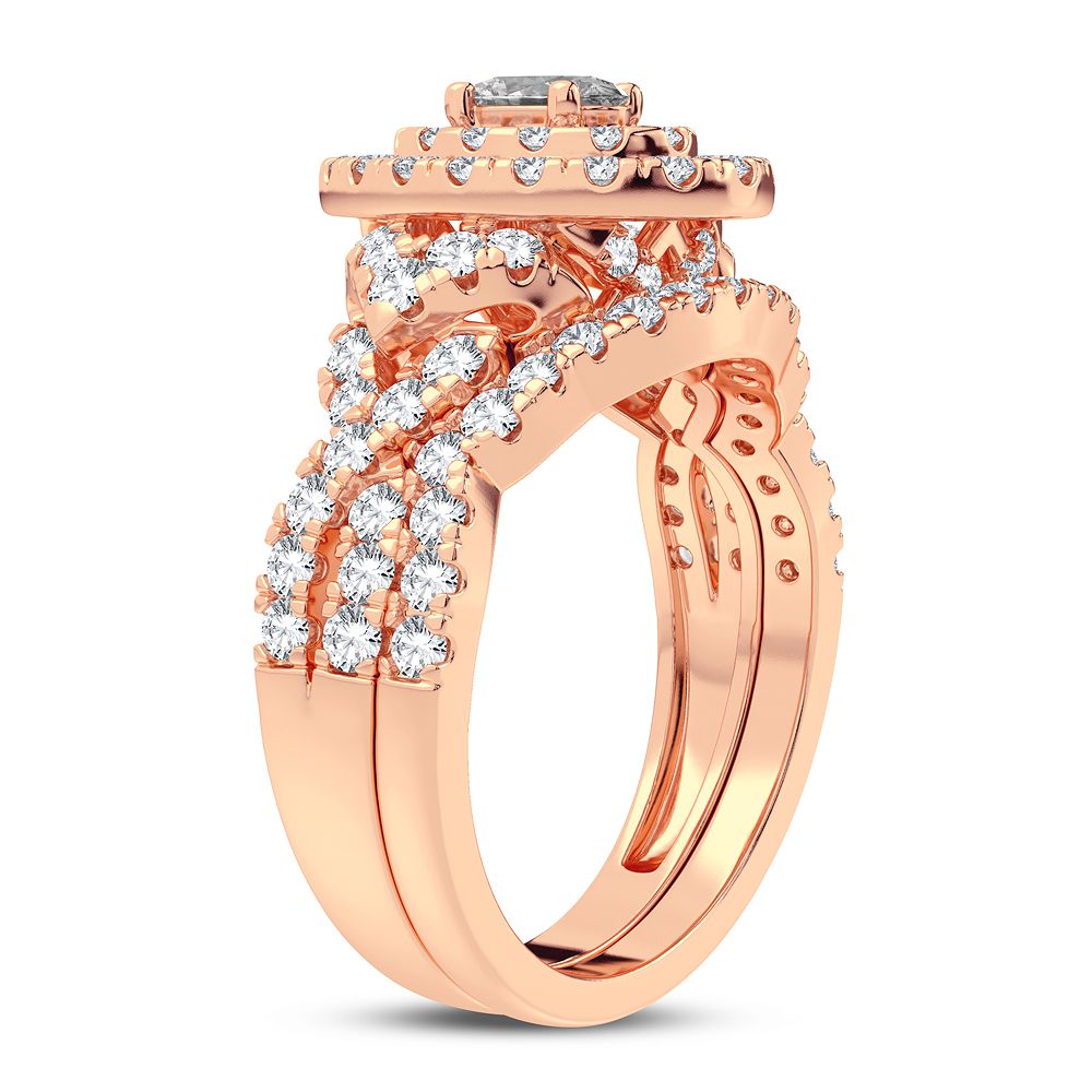 Romantic 14k Rose Gold 1.50CT Lab Diamond Bridal Ring