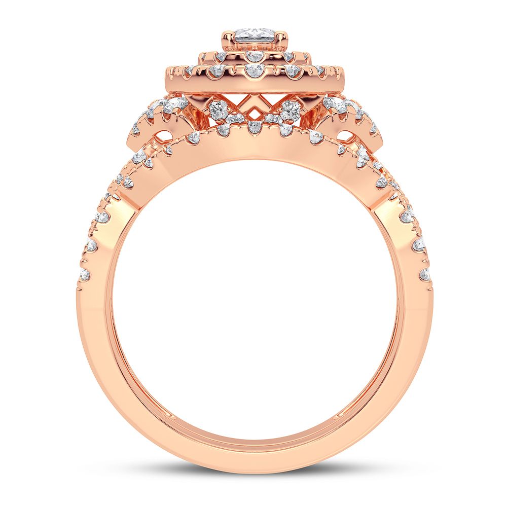 Romantic 14k Rose Gold 1.50CT Lab Diamond Bridal Ring