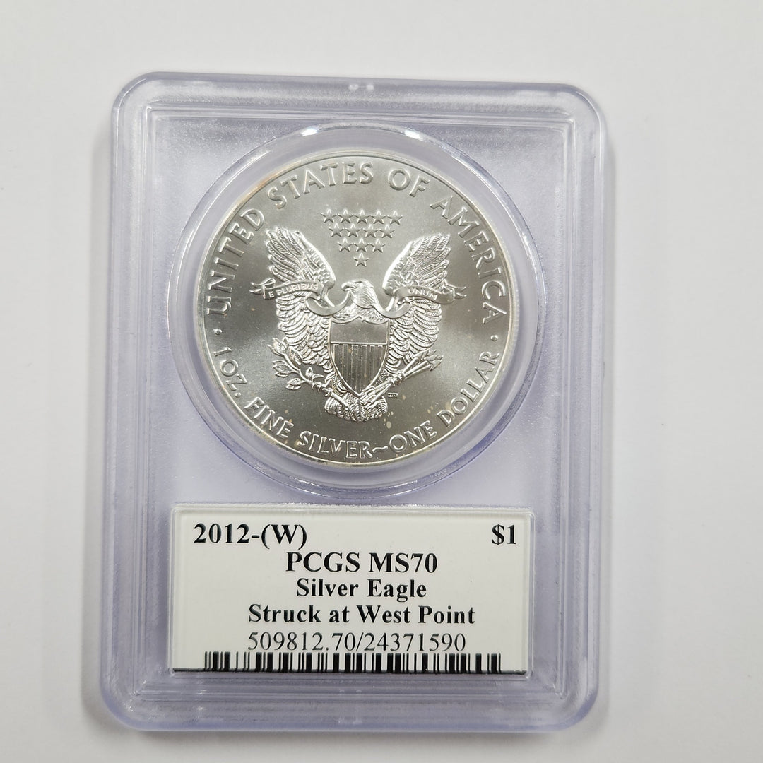 2012-W American Silver Eagle First Strike West Point John Mercanti PCGS MS70 1 oz .999 Silver