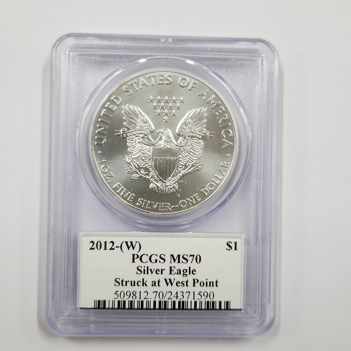 2012-W American Silver Eagle First Strike West Point John Mercanti PCGS MS70 1 oz .999 Silver