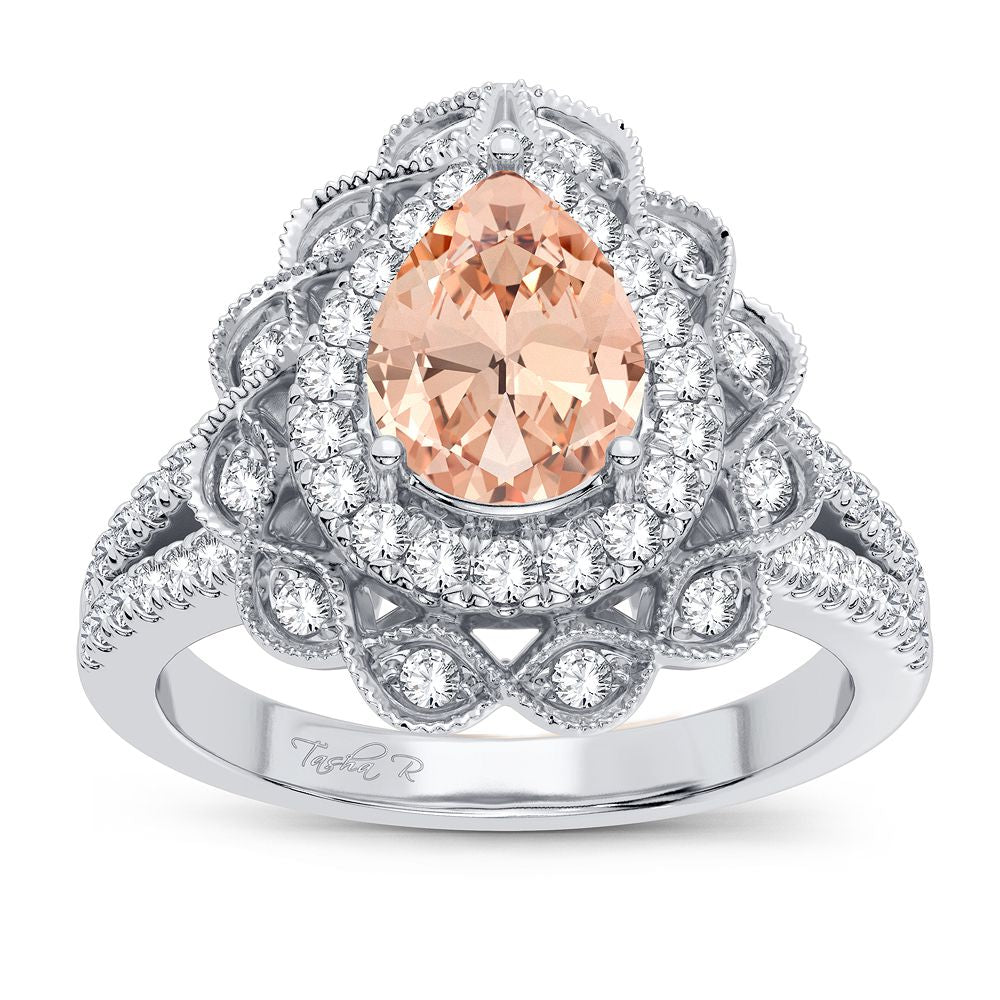 14K White Gold 0.40CT Diamond Morganite Ring