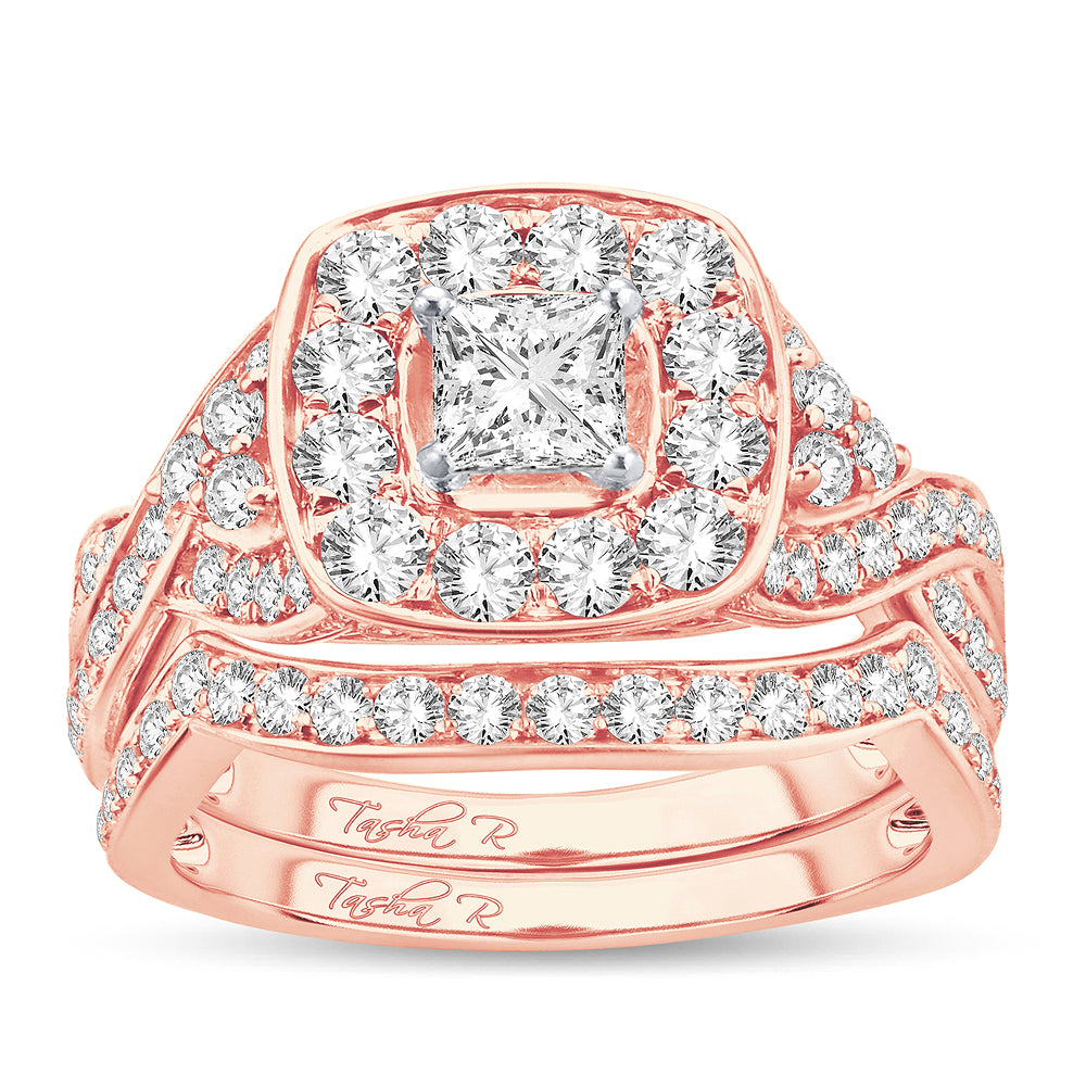 Romantic 14k Rose Gold 2CT Lab Diamond Bridal Ring